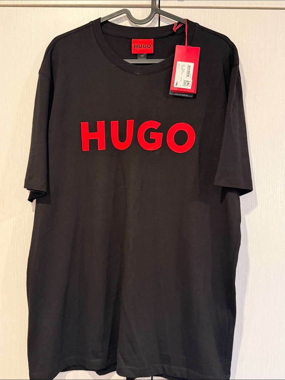 HUGO Black Short-Sleeve Tee with Red Logo